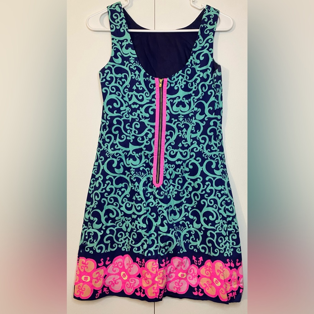 Lilly Pulitzer Delia Shift Dress Fountain Hopping Floral sz 0 Ptp15.5”-16” - Picture 3 of 5